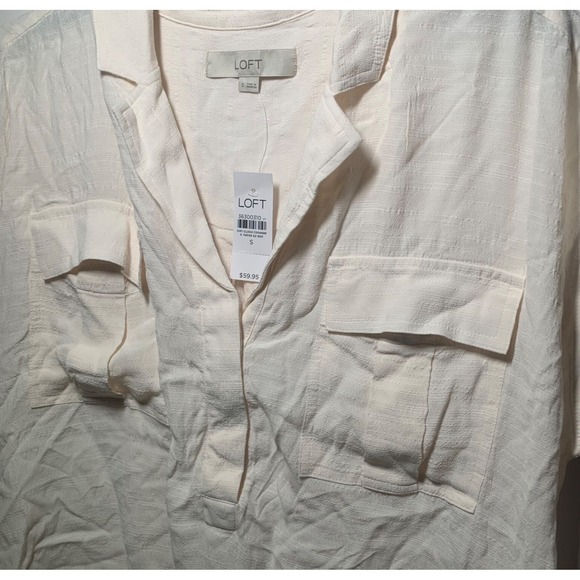 NEW Loft Top Womens Small Beige/Pinkish Tint Short Sleeve Hi Lo Buttons Pockets - Picture 8 of 8